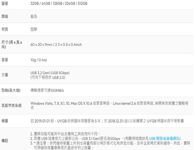 威剛 UV128 128G USB3.2行動碟 (藍)
