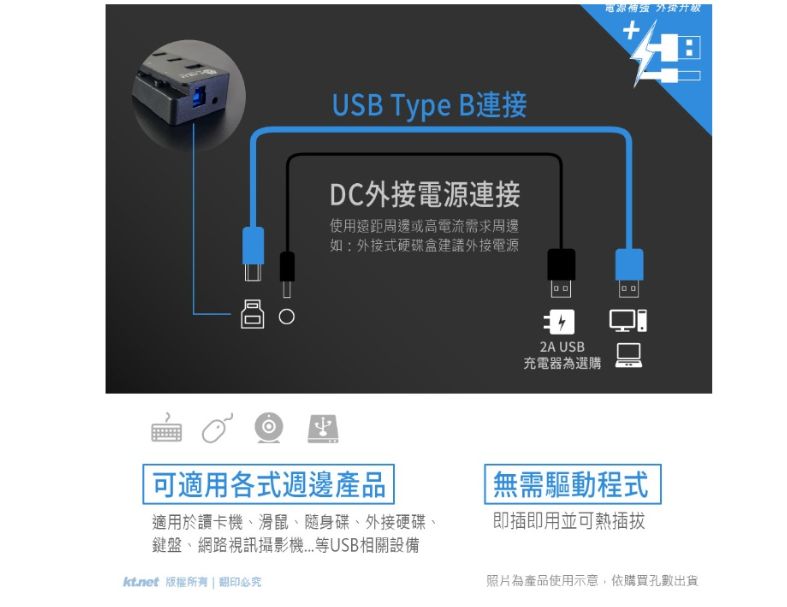 【KTnet】H5 7埠USB3.0+TYPEC 集線器1孔1開關 黑