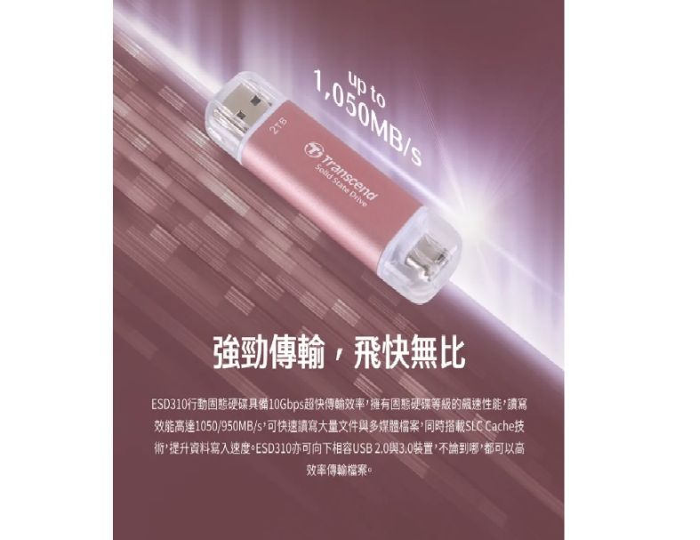 Transcend 創見 ESD310C USB3.2/Type C 1TB 雙介面固態行動碟-太空黑