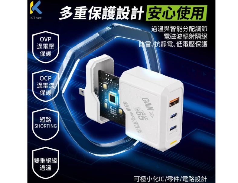 【KTnet】G65氮化鎵1A2C 機甲65W全電壓充電器