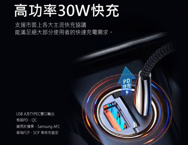 【Ktnet】PD30C 2埠隱藏式車用快速充電器30W灰色