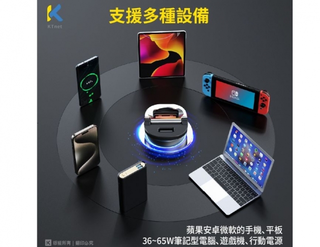 【Ktnet】 CP65A 65W拉桿迷你車用快充充電器A+C 黑