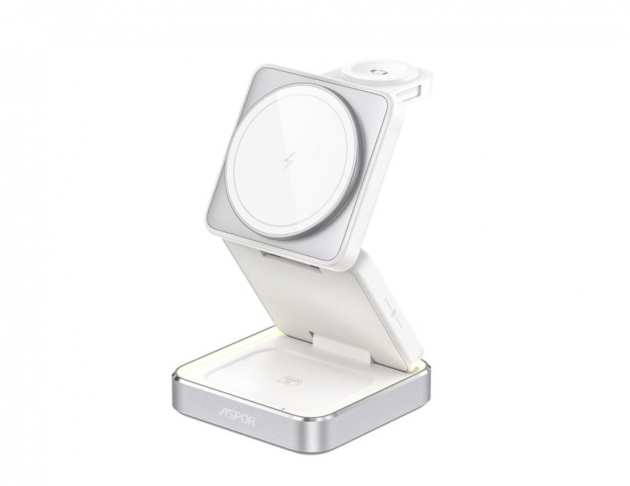 ASPOR W90 22W小魔方摺疊三合一磁吸無線充電座 可調節氛圍燈(手機/智慧手錶/耳機無線充電)