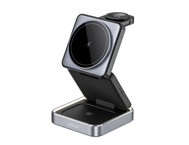 ASPOR W90 22W小魔方摺疊三合一磁吸無線充電座 可調節氛圍燈(手機/智慧手錶/耳機無線充電)