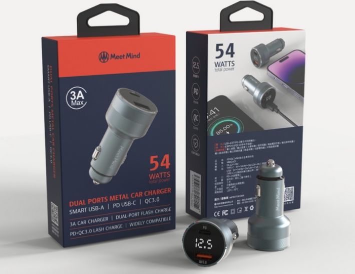 MeetMind PD+QC 54W 鋁合金顯示型車用快充