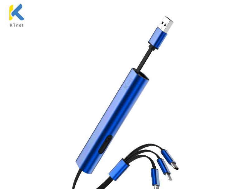 KTNET G49伸縮收納棒型的鋁合金充電線/3合1的多介面充電/充電3A大電流供應/純銅線芯供電穩定及快速