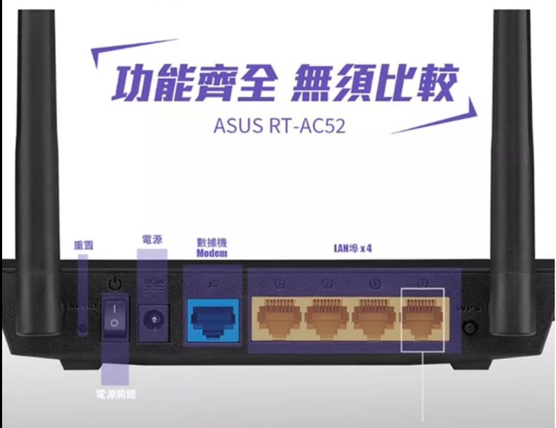 ASUS華碩 RT-AC52 AC750 四天線雙頻無線WIFI路由器(分享器)