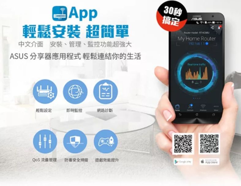 ASUS華碩 RT-AC52 AC750 四天線雙頻無線WIFI路由器(分享器)