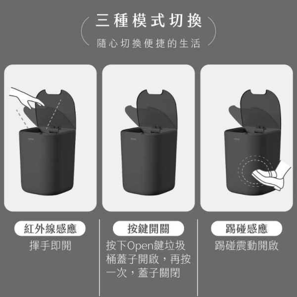 【KINYO】智慧感應垃圾桶16L 智慧闔蓋，防堵異味與蚊蟲  (EGC-1245)